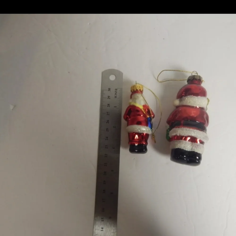 Hand Blown Glass Christmas Ornaments Lot of Two Santa‎ and Santa Bear Glitter